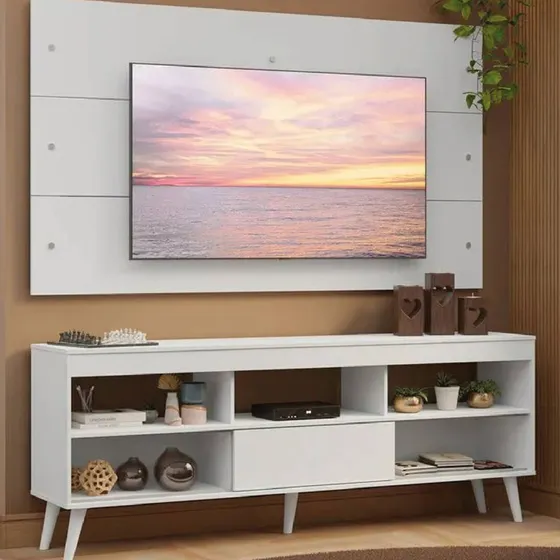 Rack Con Panel Para Tv Television Hasta 65 Pulgadas Living Color Blanco