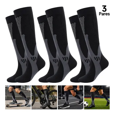 Kit 3 Pares Meia Compressão Esportiva Cano Alto 3/4 Corrida