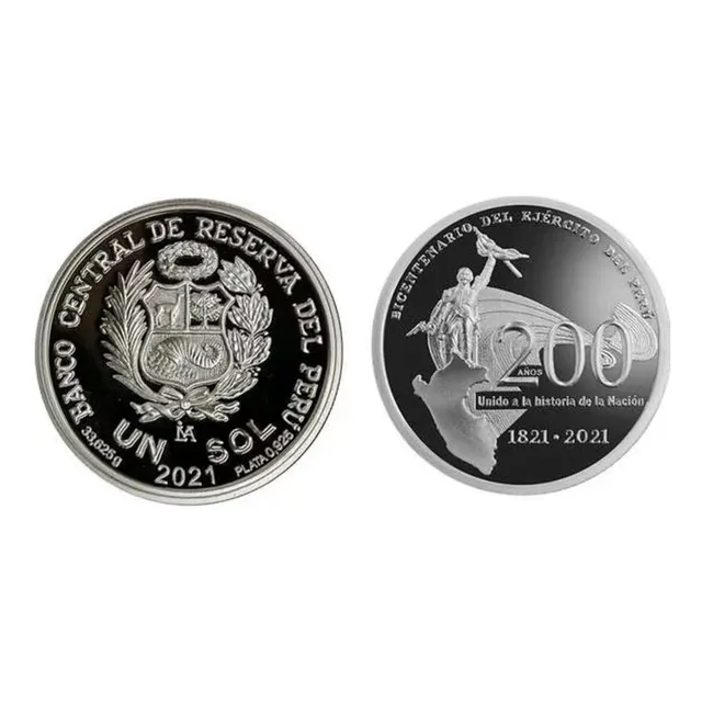 Moneda De Plata Alusiva Al Bicentenario Del Ejército Peruano