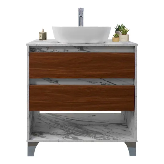 Gabinete De Baño Decomobil Sin Llave Ni Lavabo Minimalista Cantidad De Agujeros Para Llave Sin Agujeros Mueble Blanco - Nogal Neo
