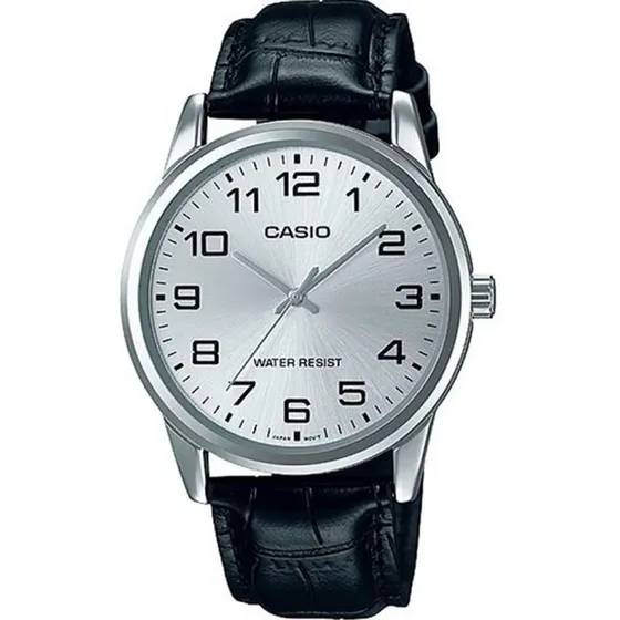 Reloj Casio Mtpv001 Hombre Correa Negro *watchsalas* Full Fondo Plateado MTP-V001L-7B