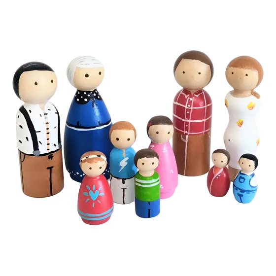 Pack 20 Vincores Pintados Familia Peg Doll Artesanal Baum