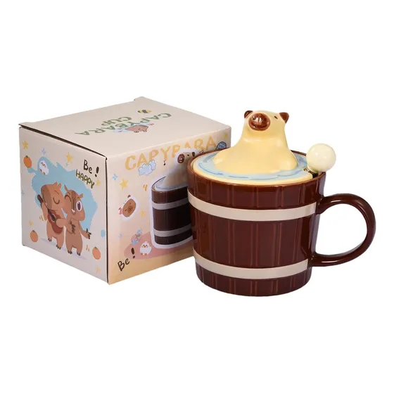 Taza 3d Capibara Café Con Tapa   Pocillo Divertido Mug