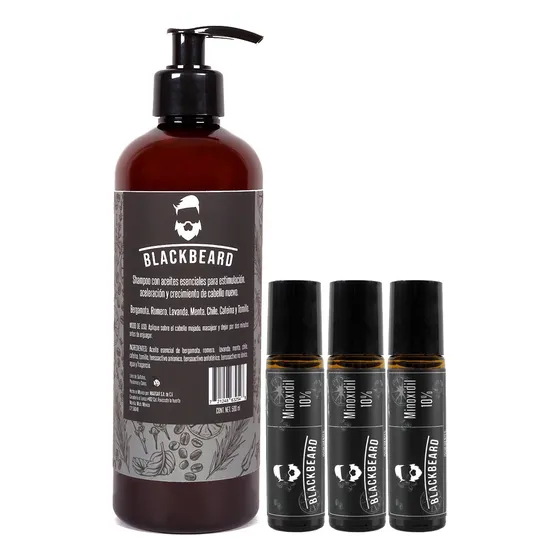 Minoxidil Al 10% Blackbeard Roll On Y Shampo Anticaída 4pzs