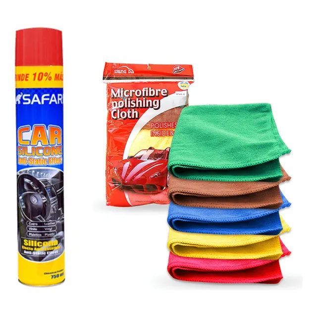 5 Paños De Microfibra 330x330mm + 1 Silicona De 750ml Safari