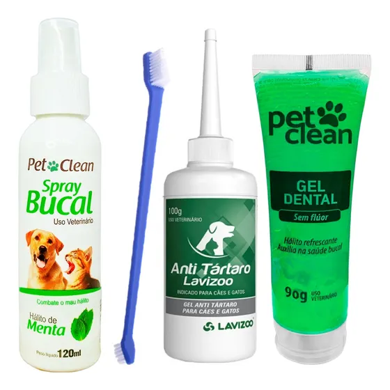 Kit Spray Bucal Mau Hálito Anti Tártaro Para Cães Com Escova