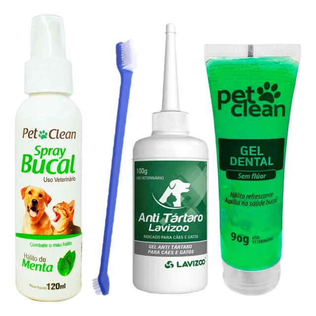 Kit Spray Bucal Mau Hálito Anti Tártaro Para Cães Com Escova