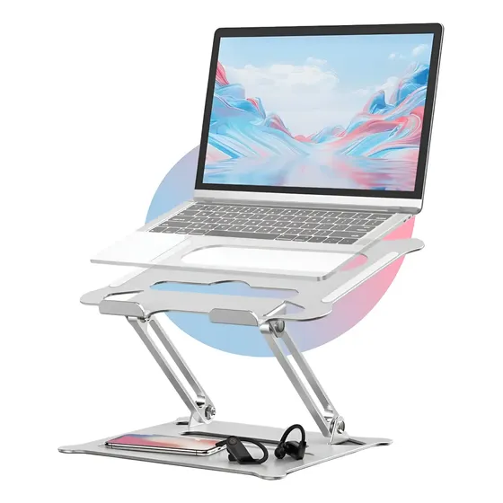Suporte para Notebook Articulado Ajustável Altura 5 a 30cm Alumínio Dobrável Ergonômico Base Macbook 11 a 18 Polegadas Suporta 6kg Mesa Escritório Home Office Swave