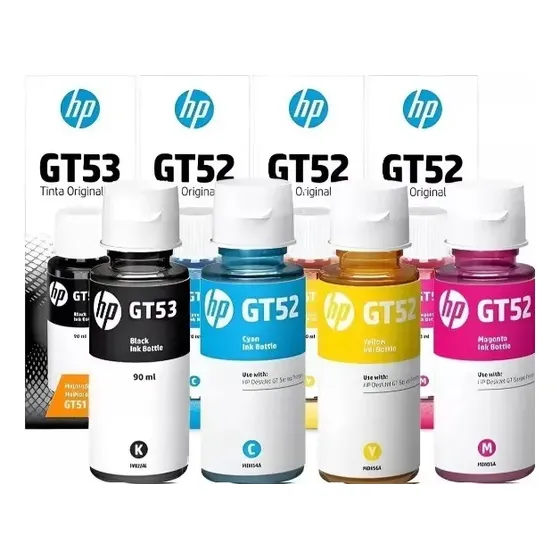 Hp Gt53 Y Gt52 Combo 4 Botellas Negro Cian Magenta Amarillo | Cuotas sin interés