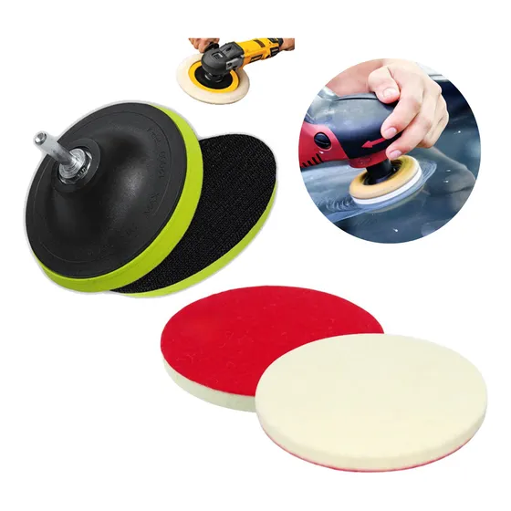 Kit Polimento Para Vidros Lã 125mm Velcro com Suporte Base de Lixa