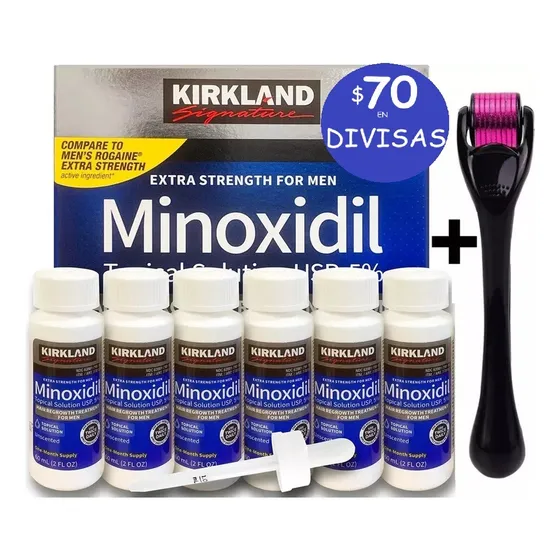 Caja Sixpack 6 Minoxidil Kirkland + Dermaroller Minov136
