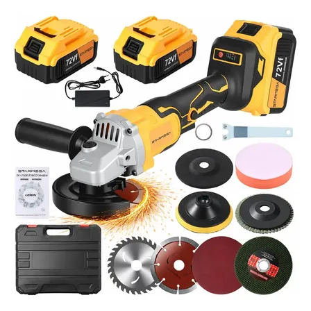 Esmerilhadeiras Angulares Com 2baterias E Acessórios Sem Fio Profissional Brushless Velocidade Máxima De Rotação 9600 Rpm Starmage