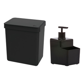 Kit Lixeira Pia + Porta Detergente Bucha Quadrada Retangular Cor Preto Kit Lixeira Pia + Porta Detergente Bucha Quadrada Retangular Cor Preto