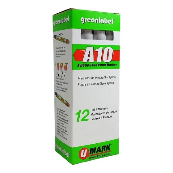12 Marcadores Industriales P/ Metal U-mark A10 10ml Blanco