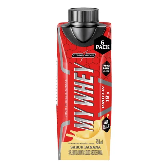 My Whey RTD 6 Unidades 250ml - Sabor Banana - 25g Proteína + BCAA - Pronto para Beber - Energia e Recuperação - Integralmedica