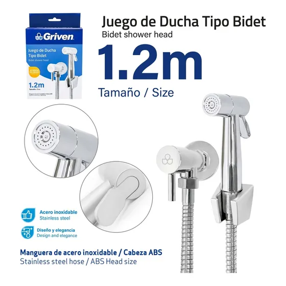 Kit Ducha Tipo Telefono Bidet Llave Arresto Doble Acero Inox