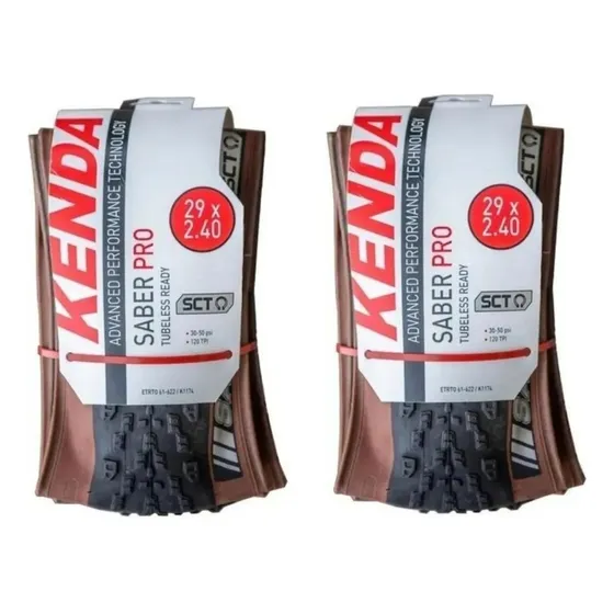 Par Pneu Mtb Kenda Saber Pro 29x2,40 Faixa Marrom Tubeless Cor Preto