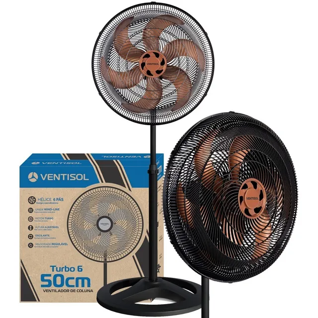 Ventilador Osc Coluna Turbo 6p 50cm Bronze 220v Premium Cor da estrutura Preto