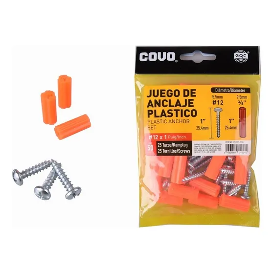 Ramplug Anclaje Naranja Con Tornillo 3/8 Covo (paqt X 50)