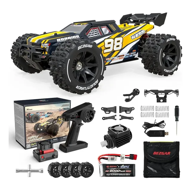 Camión RC rápido BEZGAR HP141S - Escala 1:14 todoterreno impermeable, Monster Truck, coche eléctrico todoterreno para aficionados, motor sin escobillas