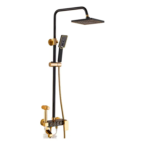 Columna Ducha Baño Moderno Contemporáneo Negro Dorado Jhn
