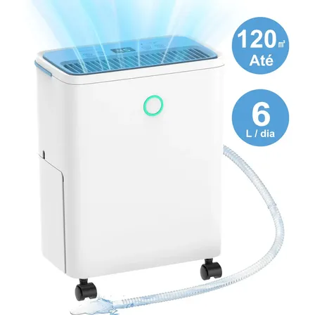 Desumidificador De Ar Antimofo 6l/dia Para Ambientes Até 120m², Compressor Silencioso Com Timer 24h, Drenagem Contínua,... 127v Branco