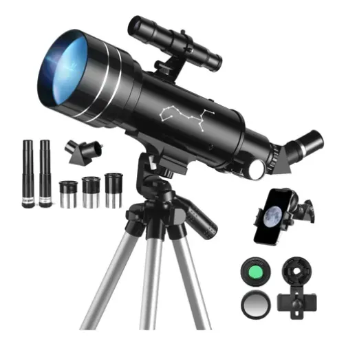 Suzwip Telescopio Astronómico Profesional 70/400mm Monocular 200x, Telescopio Refractor Astronómico Con Trípode Ajustable, Buscador Y Soporte Para Teléfono Móvil Para Niños Y Principiantes