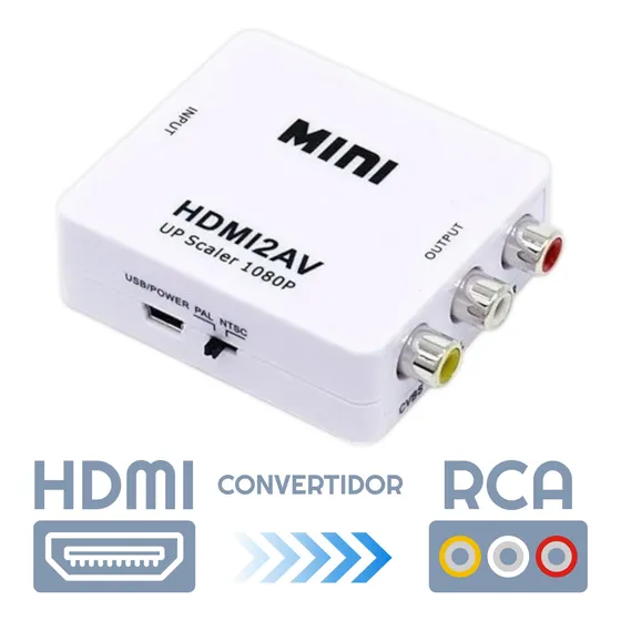 Mini Adaptador / Convertidor Hdmi A Rca 1080p Tv / Monitor