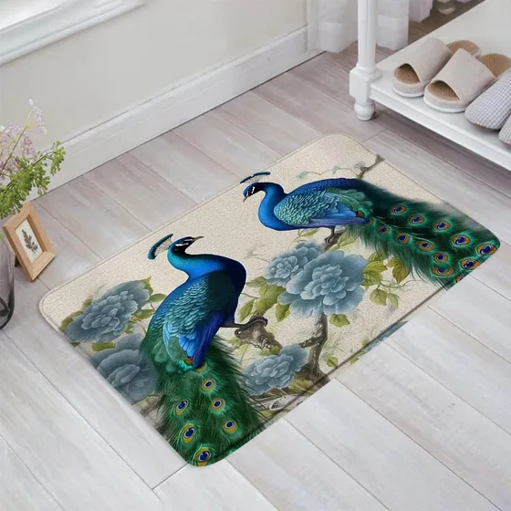 Alfombra Baño Pavo Real Estilo Asiatico Japon Chino Retro