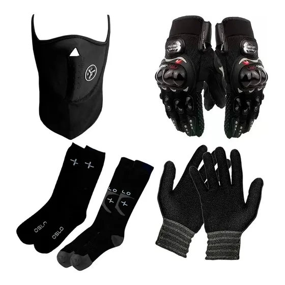 Guantes Pro Biker + Mascara + Guantes 1piel + 2p Medias Fas