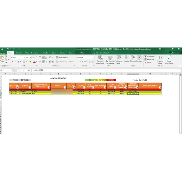 Control De Cuentas Streming Con Fecha De Vencimeinto (excel)