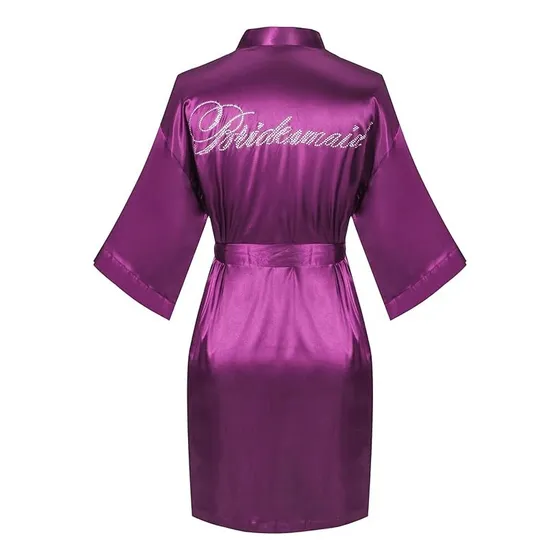 Bata De Satén Para Mujer, Kimono Damas De Honor Con Pedrería