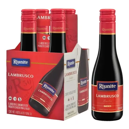 Pack X4 Vino Lambrusco Tinto 187 Ml Riunite