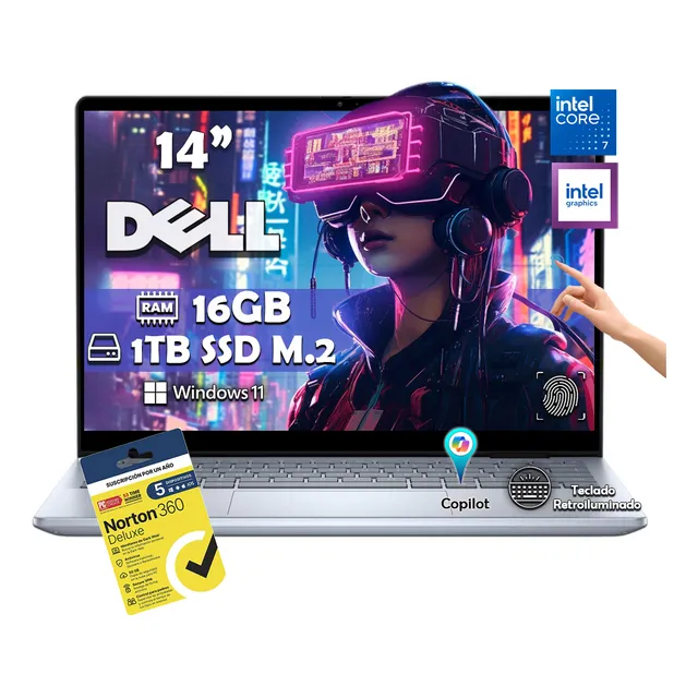 Laptop Dell Inspiron 14 2 En 1 Intel Core 7 150u 16gb Ram Ddr5 1tb Ssd Full Hd 1920 X 1200px Touch W11 Home