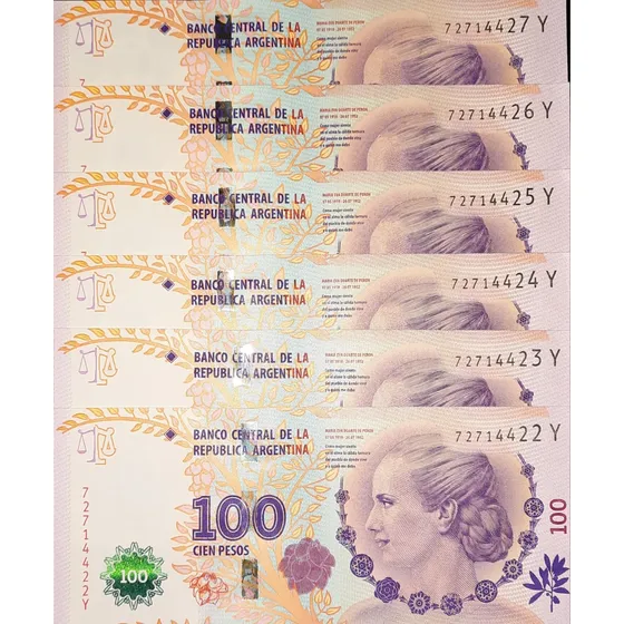 Billetes 100 Pesos Correlativos Unc