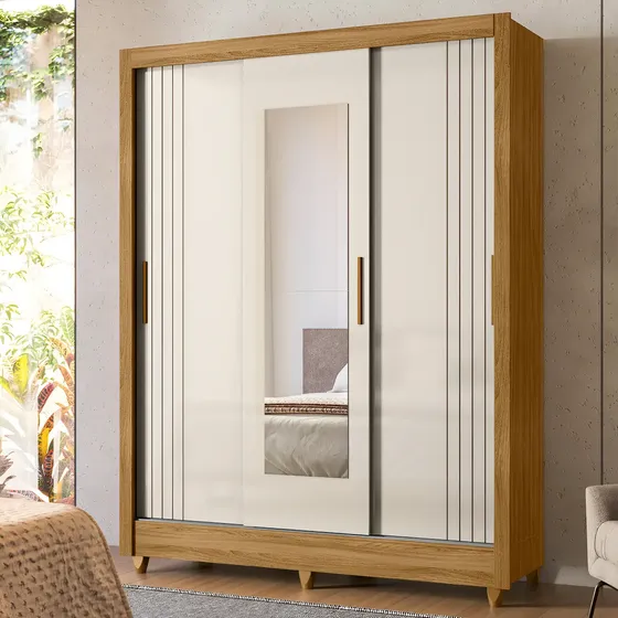 Ropero Placard 3 Puertas Corredizas + Espejo LG Color Castaño\u002FOff white | Cuotas sin interés