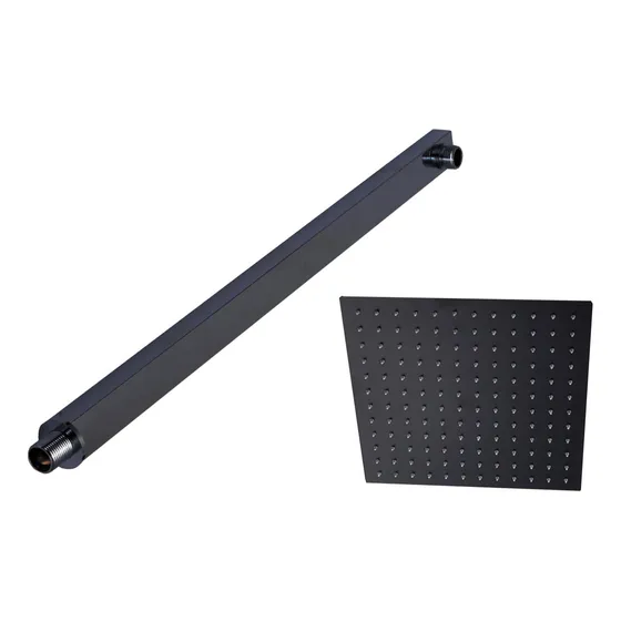 Brazo A Muro Rectangular Metálico 40cm + Ducha Cuadrada 20cm