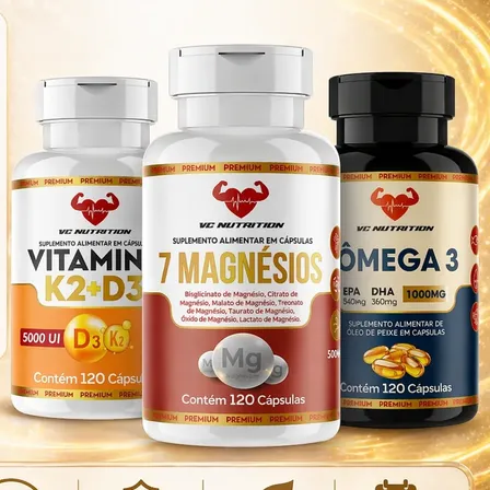 Ômega + D3k2 + 7 Magnésios - Kit Completo Energia 360cps Kit Energia E Disposição