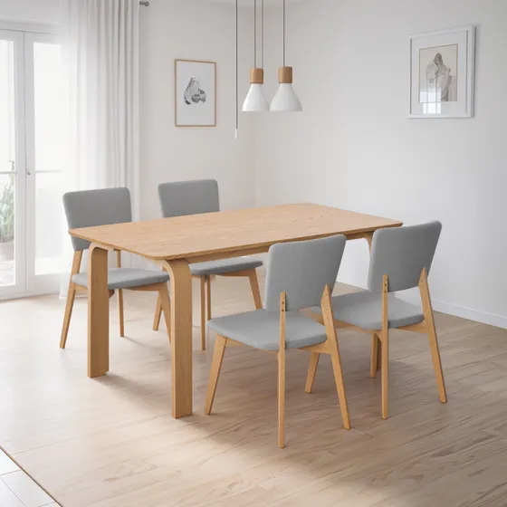 Juego De Comedor Oslo De Madera Con 4 Sillas Tapizadas Diseño de la tela de las sillas Gris Claro - Roble