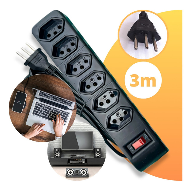 Filtro De Linha Régua Extensão 6 Tomadas Protetor Elétrico Cabo 3 Metros 10a Cor Preto Iso... Filtro De Linha Régua Extensão 6 Tomadas Protetor Elétrico Cabo 3 Metros 10a Cor Preto Iso...
