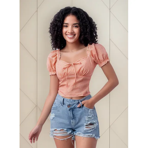 Blusa Cuadros Squeeze Diteli Mujer
