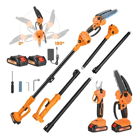 Motosserra + Tesoura Elétrica C/2 Baterias Recarregável 48v Laranja 48v