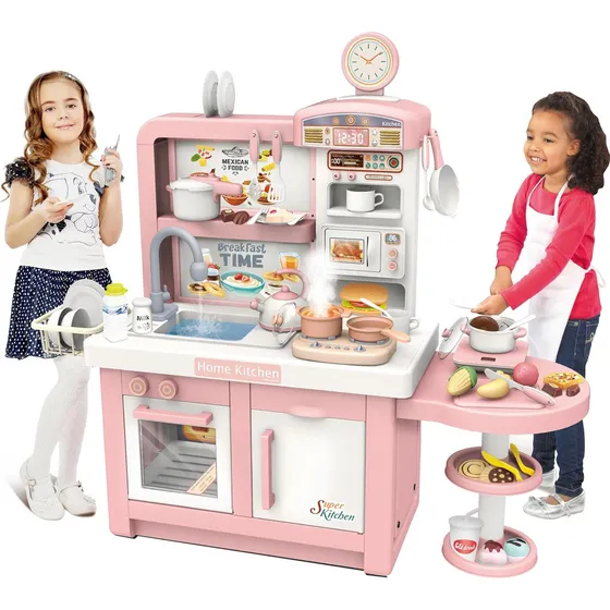 Cocina Infantil Grande Chef 97cm Agua Vapor Sonidos 74pcs Color Rosa
