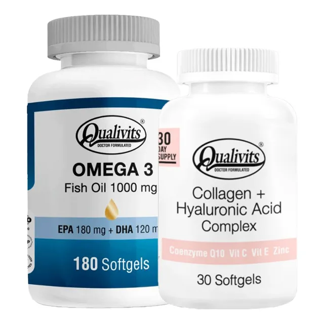 Colágeno Marino Ácido Hialurónico + Omega 3 180cap Qualivits Sabor Natural