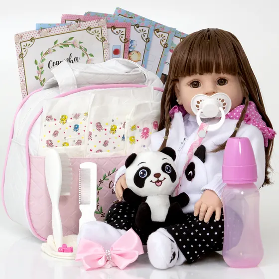 Boneca Estilo Reborn Com Acessórios Panda Princesa Pode Banho
