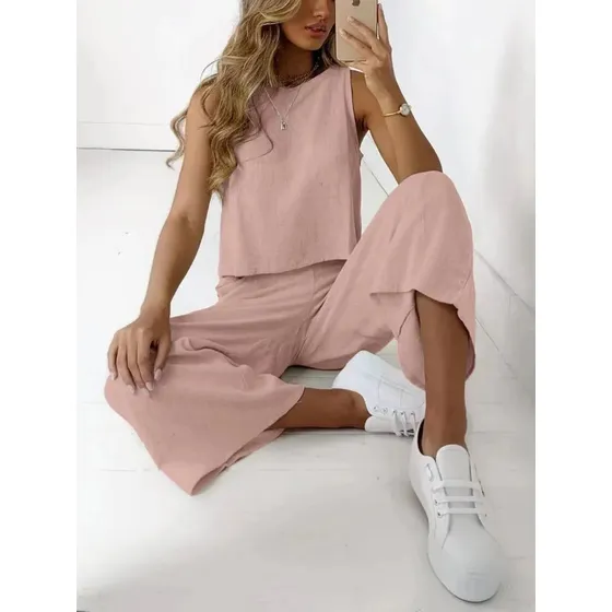 Pantalon Palazzo De Lino Y Algodon Dama Blusa Mujer