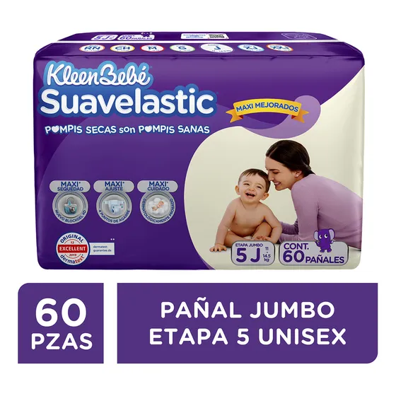 Pañales Kleenbebé Suavelastic Etapa 5 Unisex 60 Piezas