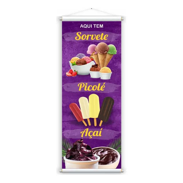 Banner Vertical Açaí Sorvete Picolé Pronto Sorveteria Faixa
