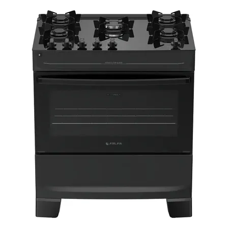 Fogão 5 Bocas Atlas Mônaco Top Glass Automático Mesa De Vidro Preto