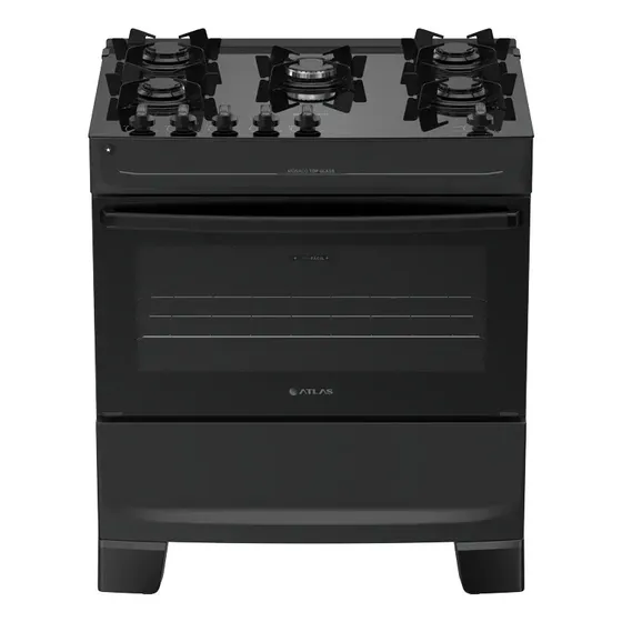 Fogão 5 Bocas Atlas Mônaco Top Glass Automático Mesa De Vidro Preto